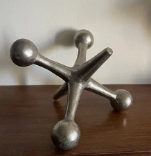 Vintage Chrome Metal Jax Jack Sculpture Bookend Paperweight MCM