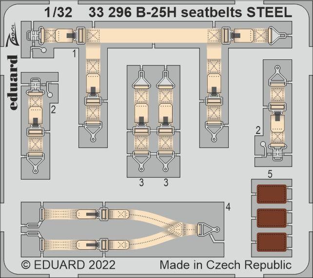 Eduard Accessories 33296 - 1:32 B-25H Seatbelts STEEL For HKM - New