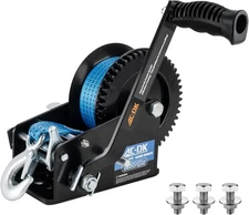 AC-DK 3500lbs Heavy Duty Boat Trailer Winch with 32FT Strap，2-Way Ratchet 4:1/