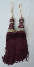 Lot of 2 Burgundy  Gold Curtain Tie Backs Rope Tassels for Curtains Drape