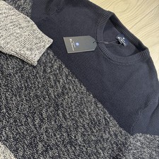 Ben Sherman Waffle Knit Sweater Men  s M Navy Gray Color Block Crew Neck New
