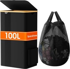 SpaceTrove Laundry Basket Clothes Hamper with Lid and Removable Bag Large Col...