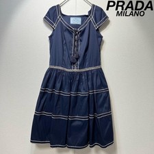 PRADA Dress Size 38 A-Line Design Navy White Cotton Nylon Non-Functioning