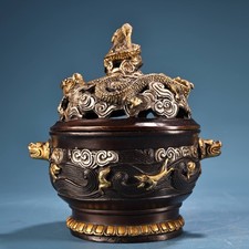 Pure copper dragon head incense burner