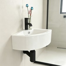 Corner Wall Hung Basin Bathroom Cloakroom Sink Hand Wash 1 Tap Hole White