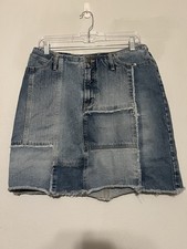 Faded Glory Vintage Patchwork Denim A-Line Mini Skirt Size 10 Missy Boho Retro