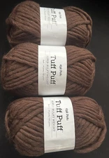 Lot Of 3 100g Skeins Of Knit Picks 100% Wool Tuff Puff Bulky Roving Yarn, “Bark”