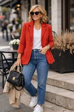 Lafayette 148 New York Womens Tweed Blazer Size 8 Red Wool Jacket
