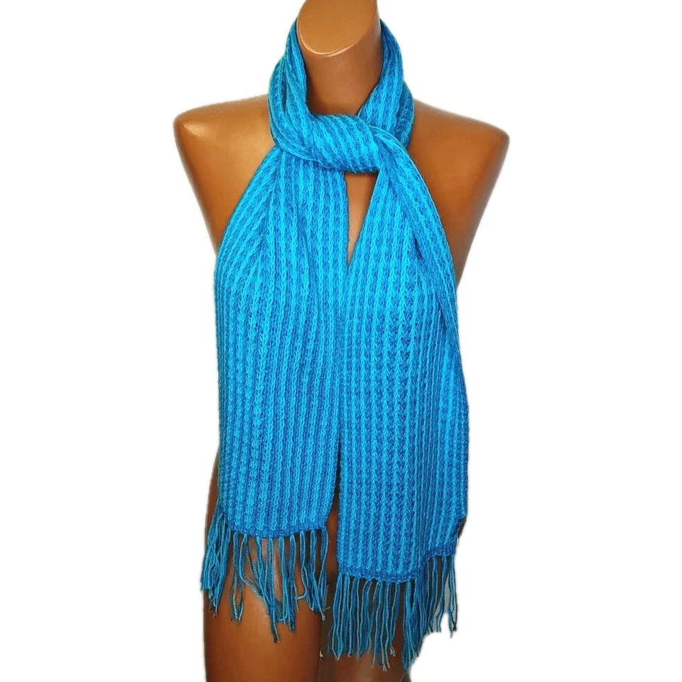 VTG Surry Peru 100% Alpaca Long Neck Scarf Two Tone Blue Loose Knit Adult 7/60" - Image 3 of 4