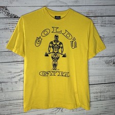 Vintage 90s Golds Gym Weightlifting Lifting Graphic T-Shirt Yellow Men s Large