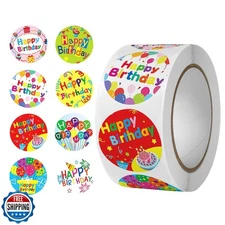 Hokoad Happy Birthday Stickers Seals 1" 500Pcs in 1Roll for Birthday Décor Pa