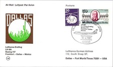 GOLDPATH: Germany postcard 1981 to USA first flight cachet CV924_P08