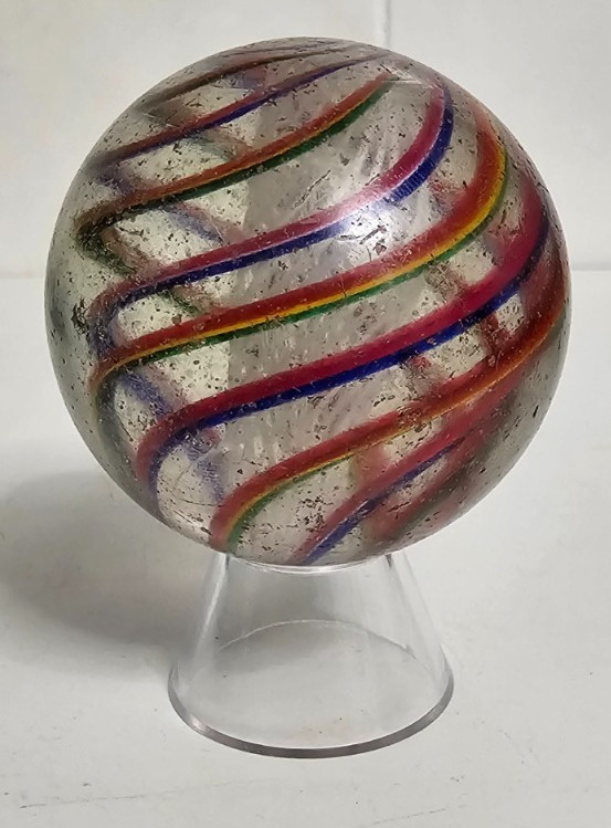 Large Antique German Latticino Swirl Glass Marble 2 3/16"