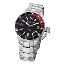Stuhrling 676 01 Aquadiver Quartz Black Dial Stainless Steel Pro Diver Mens Watc