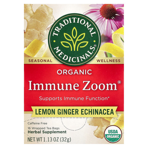 Organic Immune Zoom®, Lemon Ginger Echinacea, Caffeine Free, 16 Wrapped Tea