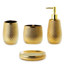 Gold Bathroom Accessory Set 4 Piece Ceramic Bath Accessories Sets Complete, Rain