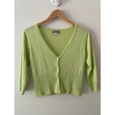 Vintage Y2K Studio Lime Green Cropped Fairy Brats Ribbed Cardigan Top Size 12