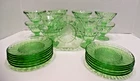 Green Uranium Glass Set of 12 Vintage Sherbet Bowls & Saucers Depression