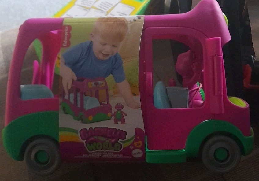 BARNEY'S WORLD ADVENTURE BUS PRESCHOOL TOY PUSH-ALONG VEHICLE & BARNEY FIGURE