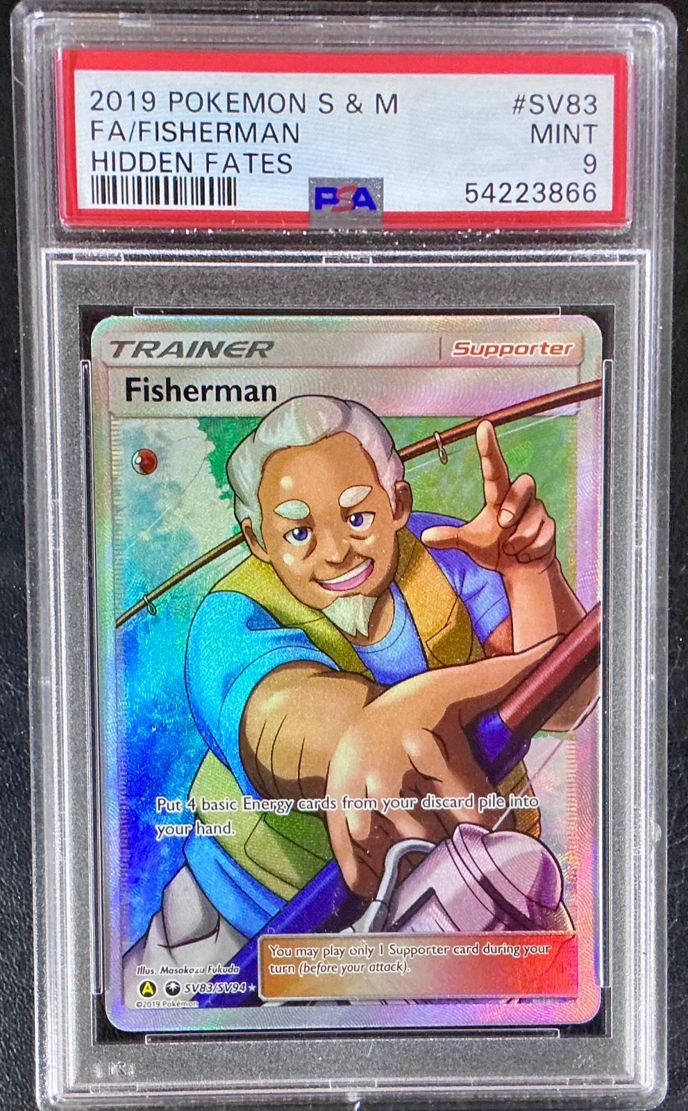 2019 Pokemon S & M # SV83 FA / Fisherman Hidden Fates  PSA  9 Mint