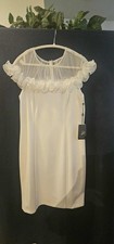 ADRIANNA PAPELL WOMENS IVORY CREPE RUFFLE TRIM ROSETTE SHEATH DRESS 10 $179 NWT