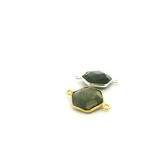 Authentic Natural Blue Labradorite Faceted Hexagon Two Loop Connector (12mm) - Gold Plated