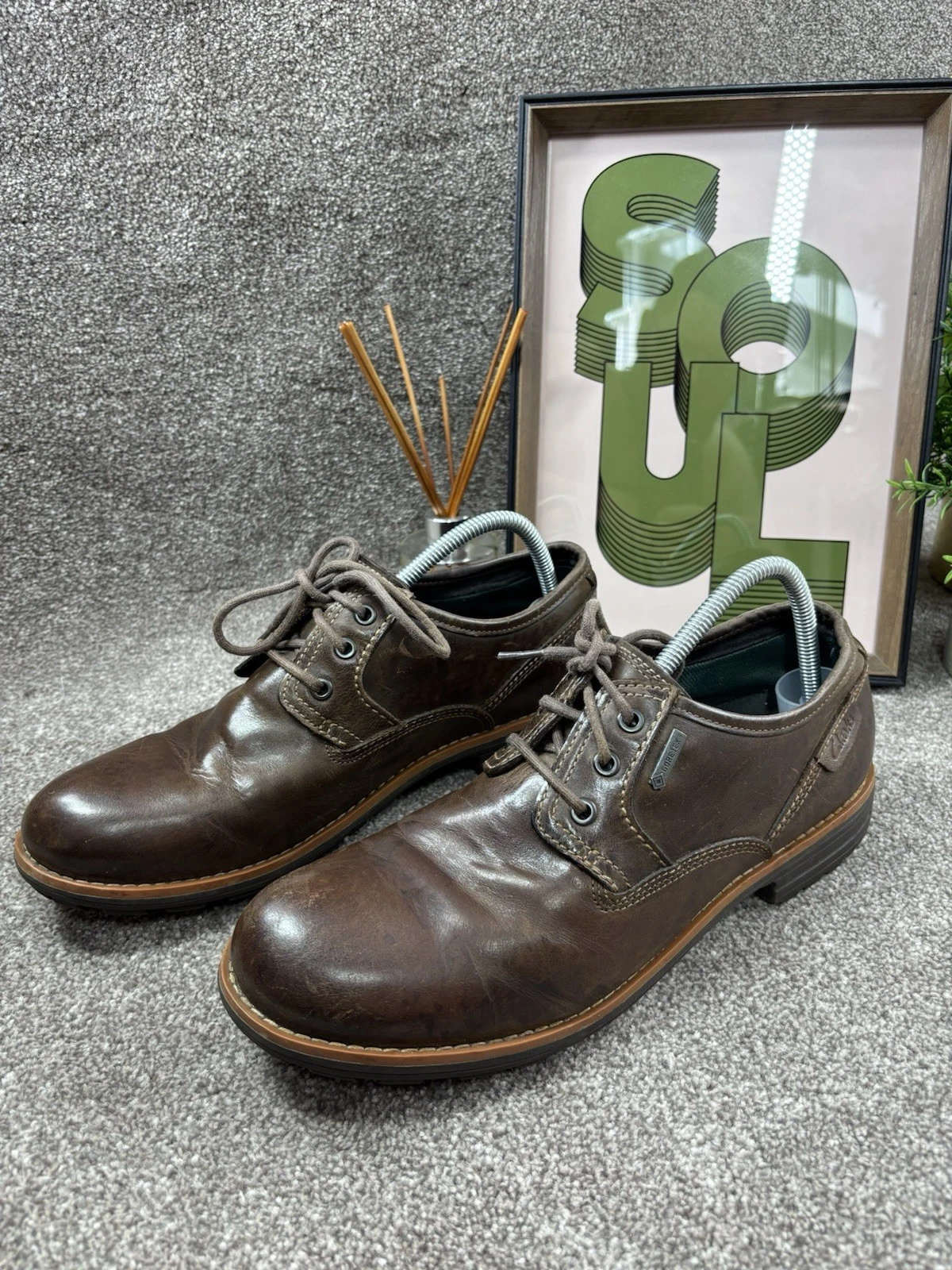 Scarpe Clarks Goretex uomo taglia 9 G pelle marrone impermeabili brogues comode