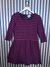 Ganni Dress Large Womens Blue Navy Red Fit & Flare Back ZIp Mini Striped