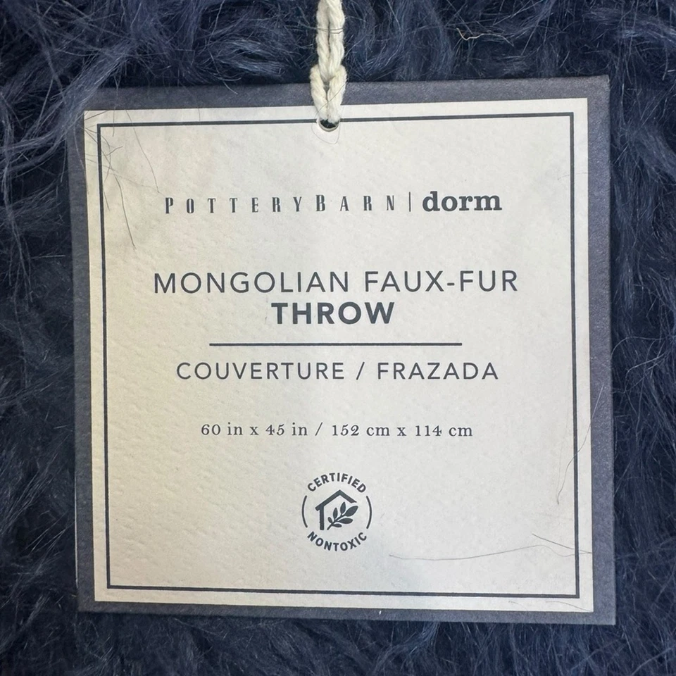 Pottery Barn глубокий синий монгольский искусственного меха бросить одеяло новый - Изображение 3 из 4