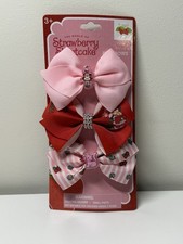 Strawberry Shortcake Hair Bows 3pk Red Pink Stripes Custard Sparkles Clip In