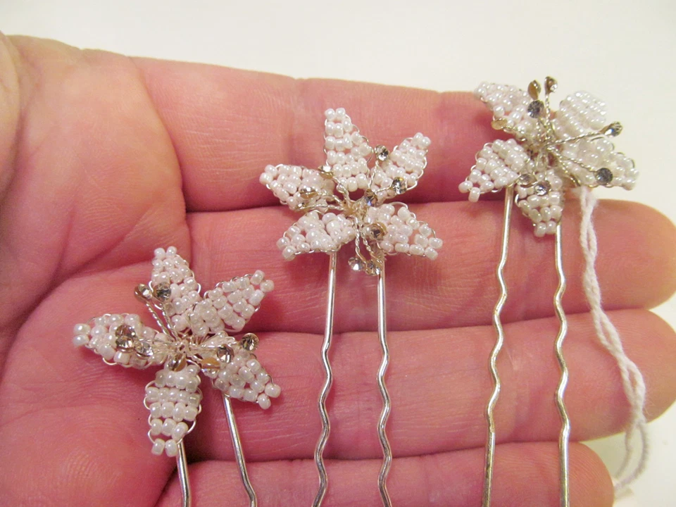 *NUEVO 3 selecciones de cabello nupcial floral cristal perla simulado tono plata Foto 3 de 4