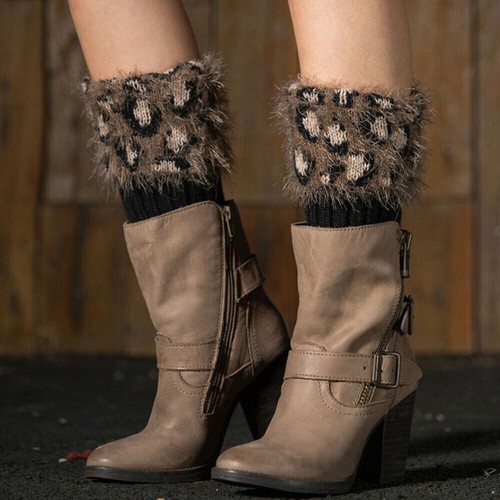 Stivaletto donna leopardato stampa animalier polsini calze corte maglia invernale scaldamuscoli - Foto 3 di 15
