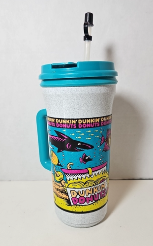 Vintage 90s Dunkin Donuts Tall Whirley Travel Mug Ocean Summer 32oz - Picture 2 of 5