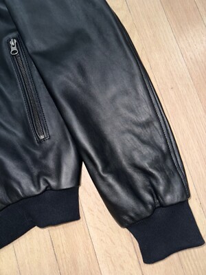Barneys New York Lot 78 XO Black Leather Bomber Biker Jacket Zip