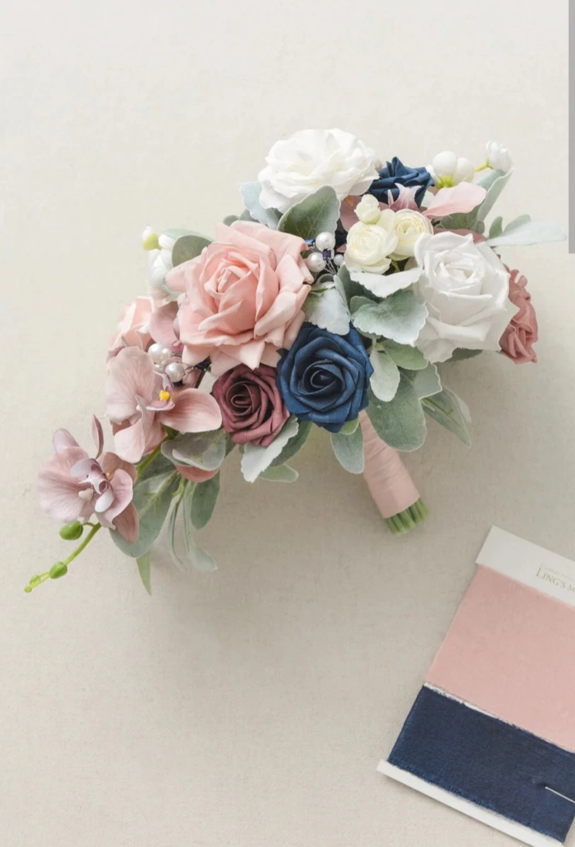 Cascading Bridal Bouquet Lings Moments Silk Flowers Dusty Rose