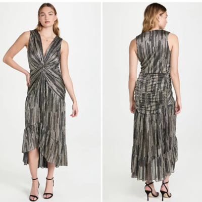 knee length dresses for ladies Silver Metallic Midi Dress main image 1
