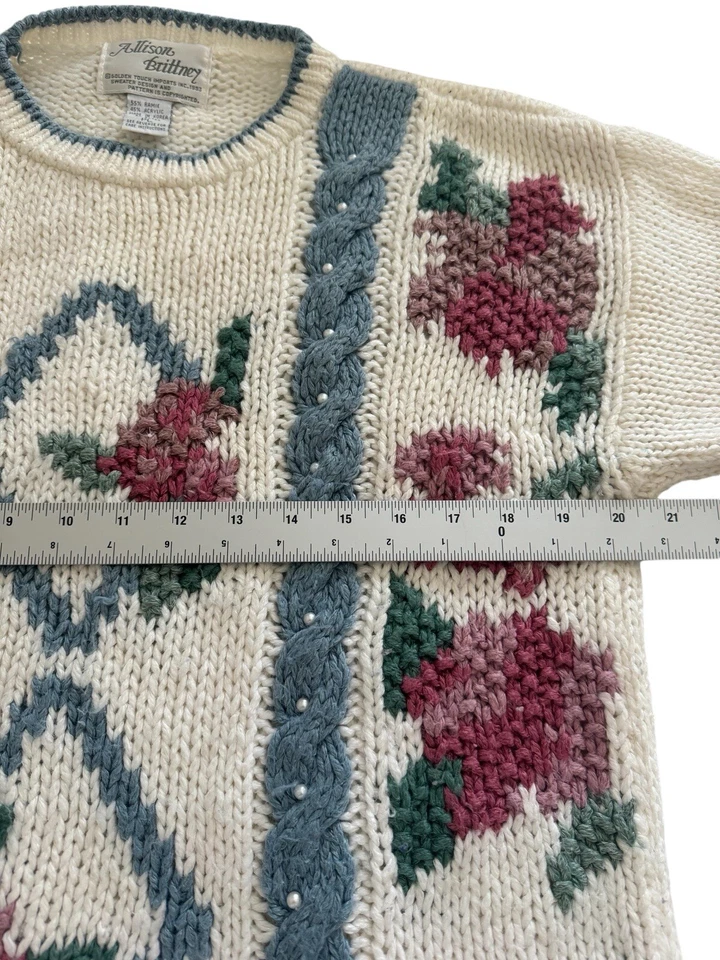 Suéter Tejido Grueso Allison Brittney Talla PL De Colección Cottagecore Abuela Cuello Redondo Foto 4 de 4