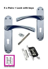 LOCK DOOR HANDLE MODERN INTERIOR POLISHED CHROME - ARCHED HANDLES + LOCK & KEYS