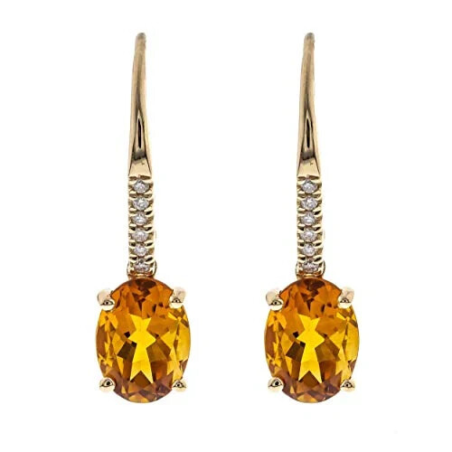 14K Yellow Gold 2.32 Carat Natural Citrine and Diamonds Dangle Drop Earrings - Picture 2 of 4