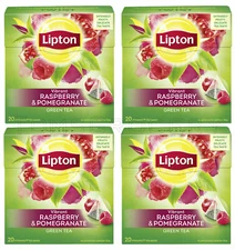 4 LIPTON Raspberry & Pomegranate Flavored Green Tea Boxes (80 servings total)