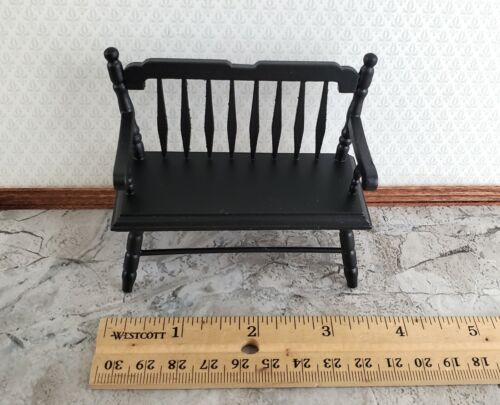 Dollhouse Bench Deacon Style Black Wood 1:12 Scale Miniature Furniture - Picture 4 of 4