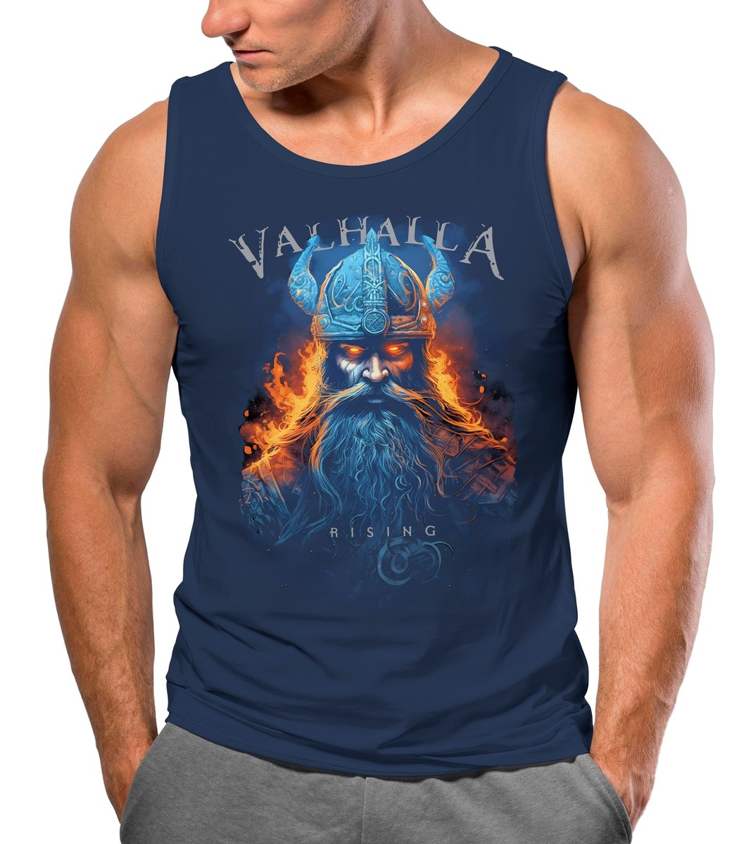 Neverless Tanktop Für Männer – Valhalla Totenkopf Mit Runen, Slim Fit Aus Baumwolle