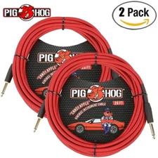 2-PACK Pig Hog PCH20CA 20FT 1/4" Candy Apple Red Instrument Guitar Cable