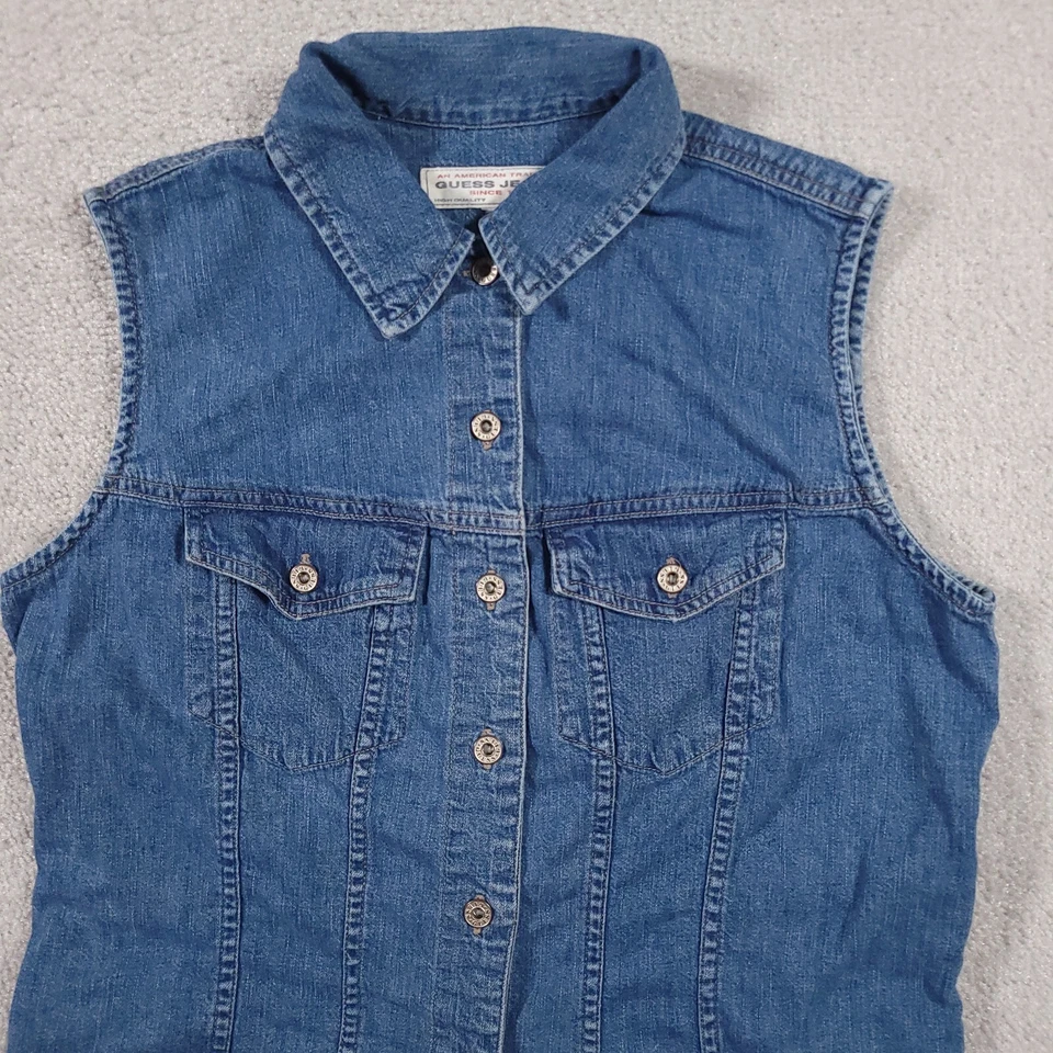 Chaleco vaquero vintage Guess Jeans para mujer pequeño con botones sin mangas vaquera occidental Foto 2 de 4