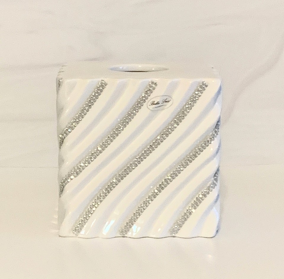 Bella Lux White Swirled Crystal Rhinestones Ceramic Bath Vanity Access