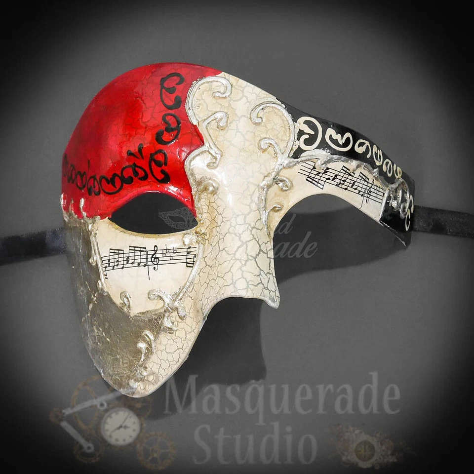 Mens Musical Phantom of the Opera Venetian Classic Masquerade Mask [Red/Silver] - Image 2 of 4