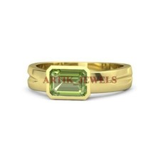 Natural Peridot Gemstone with Gold Plated 925 Sterling Silver Women's Ring 4451