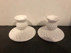 Pair Fenton 3" Single Light Candlestick Holder Flat Foot Hobnail Milk Glass 3974