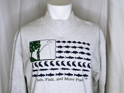 VTG Cotton Deluxe Lojo Orig Long Sleeve Mens Shirt L Fish, Fish, and More Fish