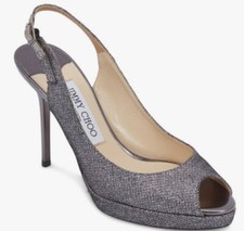 JIMMY CHOO NOVA ANTHRACITE PLATFORM SLINGBACK GLITTER PUMPS SIZE 39/US 8